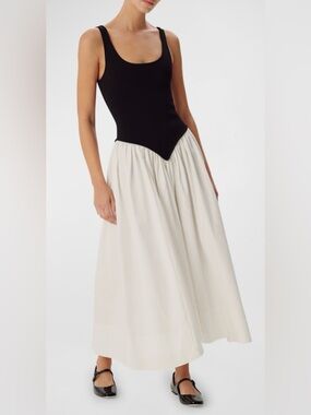 NWT Ronny Kobo Verda Midi Dress Size M Black White Drop Waist MSRP $598